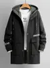 Men's Trench Coats Plus Size Men's Long Trench Coat 2021 New Streetwear Fashion Printed Black Green Windbreaker Men Hooded Casual Jacket 8XL T221102