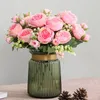 装飾的な花30cmピンクローズペオン人工ブーケの家の結婚式の装飾屋内テーブルの装飾植物を配置する