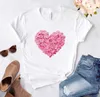Pink Heart Flower Print Tops Women Casual Funny T Shirt 90s Lady Yong Girl Street