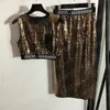 Shiny paljettväst t -skjortor kjolar uppsättningar för kvinnor designer lette webbing hög midje klänning mode sexiga damer tankar fest nattklubb