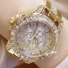 Polshorloges Rose Gold Diamond Watches Women 2022 Elegante dames kijken naar grote dial strass Rhinestone