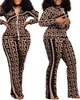 Women's Two Piece Pants Vintage African Print Suit 2 Outfits Fashion Long Sleeve Jacket Top And Legging Matching Set Clubwear