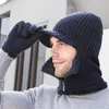 Berets Winter Männer Zip Mit Kapuze Schal Mit Golves Frauen 2022 Plüsch Gestrickte Hut Schals Männliche Frau Warme Schutz Ohr krempe Kappe Erwachsene