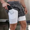 Gym odzież Mężczyźni Summer Sports Shorts 2 w 1 Szybki trening treningowy trening fitness Krótkie spodnie z kieszonkowym bieganiem