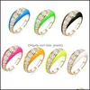 クラスターリングクラスターリング2021 Colorf Rainbow Jewelry Open Adcusted Women Finger Gold Color CZ Neon Enamel Dome Ring Drop Delivery DH3O9