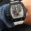 Superclone luksusowy męski zegarek mechaniczny Richa Milles męski automatyczny mechaniczny pełna czarna obudowa żółta guma flyback chrono szkielet data limitowana zegarek na rękę