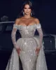 Sexy zeemeermin trouwjurk kralen kanten appliqued trouwjurken van de schouder vol mouw luxe vintage Vestido de noiva
