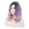 Woodfestival syntetiska hår cosplay peruker för kvinnor kort peruk svart ombre lila rosa lockiga halloween kvinnlig