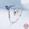 Clusterringen Authentieke 925 Sterling Silver Dolphin Ring For Women Fine Jewelry Gleurde Tail Kids Beach Party Cadeau BSR270