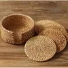 Table Mats Natural Rattan Hand Woven Heat Insulation Mat Kettle Coffee Cup Kungfu Tea Set Kitchen Accessories