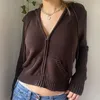 Dames truien vrouwelijke zip-up lange mouw vest stevig casual veter vintage pocket dames gebreide trui dameskleding 2022