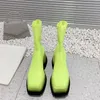 2022 Runway Platforma Kobiety Krótkie buty Designer Square Stopa Gruba podeszwa Wysokość zwiększająca Mid Calf Modern Socks Boot For Women