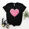 Pink Heart Flower Print Tops Women Casual Funny T Shirt 90s Lady Yong Girl Street