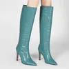 Style 2022 Lady Women New Knee Boots Sheepes Sheepskin Leather Fashion High Cheels مدببة بنهب Tee Knight Bardies Disual Party Dress Shoes Snake Stone Size 50997