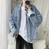 Mäns jackor Autumn Winter 2022 Denim Jacket Male Korean Style Lous Handsome Clothes for Teenagers Casual Retro Washed Jeans