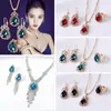 Necklace Earrings Set Beauty Emerald Stone Crystals Bridal Gold Color Green Jewellry Sets For Women Ring Wedding Party