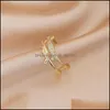 Clusterringe Clusterringe Vintage Kupfermaterial Gr￼n Zirkon Ring Doppelschicht ￖffnung f￼r Frauen Luxus trendy Mode Schmuck G Dhyia