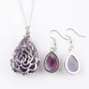 Guérison violet cristal collier boucles d'oreilles ensemble goutte d'eau Reiki naturel améthyste pierre pendentif pour femmes ensembles de bijoux cadeau Q3074