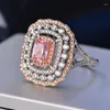 Cluster Ringen Bruiloft Voor Vrouwen S925 Sterling Fijne Sieraden Roze Vierkante Luxe Ring Bruids Engagement Rinngen Accessoires