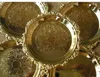 Table Mats 6PCS/lot Silver Gold Plated Engraving Round Cake Pan Plate With Beaded Wedding Stand Display Dish Mat For 339B