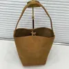 Totes Shoulder Bags Korean Slouchy Style 2022 Autumn and Winter New High Capacity Minimal Suede Sanded Versatile One Bucket frosted brown