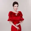 Lace Stitching Fur Shawls Red Bridal Faux Rabbit Fur Wraps and Scarves Tulle Embroidered Stoles