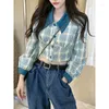 Frauen Blusen Frauen Plaid Koreanischen Stil Langarm Crop Tops Herbst Shirts Femme Elegante Mädchen Geschenke