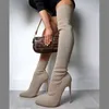 Overknee-Stiefel für Damen, Fly Woven Long Tube High Heels Stiefel, gestrickte Sockenstiefel