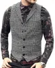 Coletes masculinos vintage xadrez de lã tweed colete casual entalhe lapela colete para padrinhos de casamento