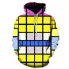 Men's Hoodies Autumn Fashion Colorful Plaid Color Block Geometric Pattern 3D Printing Hoodie Men's Harajuku Casual Street Pullover