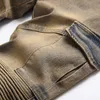 Męskie dżinsy motocyklowe motocyklowe dżinsy na motocyklowe kieszenie plisowane łatki patchwork chude dżinsowe spodnie chude spodnie T221102