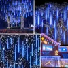 Strings Meteor Shower Lights 8 Tube 288 LED Christmas Falling Rain Waterproof Raindrop Cascading For Holiday Party