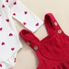 مجموعات الملابس Citgeett Spring Valentine's Day Infant Baby Girls Clothes Heart Print Rumbles Long Stlee Bodysuitsssusspender Goyts 221103