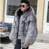 Casacos de pele sintética de pele masculina cinza luxo peludo casacos de inverno quente casacos de pele sintética casacos com chapéu masculino inverno quente com capuz jaquetas T221102