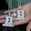 Ketten Drop Ship Männer Hip Hop Halskette Schmuck mit voller weißer CZ Pave Buchstabe B selbst Anhänger Lange Seilkette Platte Gold Silber Farbe