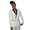 Vita kvinnor kostymer sjal lapel office lady tuxedos dubbel bröst kvinnliga affärsdräkt blazrar med jacka och byxor