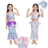 فتيات من قطعتين من حورية البحر السباحة الأزياء الموشبية مصممة مصممة تعليق بيكيني مجموعة 2-10T أطفال الأميرة ملابس السباحة 3 لون