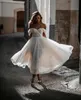 Polka Dots Bridal Wedding Dress 2023 vestidos de novia Tea Length robe de mariee Pleated Off-Shoulder Rehearsal Reception Engagement Party Bachelorette Dance Gown