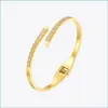 Bangle Bangle Shiny Zircons Bracelet For Women Gold Color Bangles Party Stainless Steel Fashion Jewelry Bransoletki Damskie B212230B Dhpuk