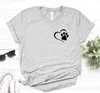 Paw Heart Pocket Tee Dog Cat Women Casual Funny T Shirt for Lady Girl Top Hipster