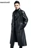 Herren Leder Kunstleder Mauroicardi Frühling Herbst Lang Cool Wasserdicht Schwarz Pu Leder Trenchcoat Männer Zweireihig Plus Size Oberbekleidung 4xl 5xl 2022 T221102