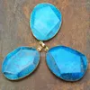 Pendant Necklaces PM15320 Faceted Blue Dragon Vein Agate Copper Free Form Irregular Geometric Pendants Gold Electroplated Jewelry