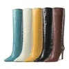 Style 2022 Lady Women New Knee Boots Sheepes Sheepskin Leather Fashion High Cheels مدببة بنهب Tee Knight Bardies Disual Party Dress Shoes Snake Stone Size 50997