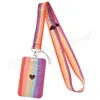 Regenbogenfarbene Kartenhalter für Damen, Kreditkartenetui, Geschäfts- und Arbeitskartenhalter, Studenten-Bus-Tasche, hängende Halsabdeckung