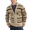 Men's Sweaters Geometry Jacquard Knitted Sweater Men Autumn Winter Casual Coat Long Sleeve Khaki Zipper Cardigan Jacket Slim Outwear 2022