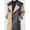 Men Faux Retro Retro Men Men Vintage Double PU Couather Trench Coats Luxury Male Sooxos Faux Logo