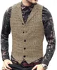 Men's Vests Mens Vintage Plaid Wool Tweed Suit Vest Casual Notch Lapel Waistcoat For Wedding Groomsmen