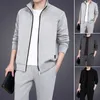 Herresp￥r 1 Set Stylish Jacket byxor Temperament Two Piece Lose Pure Color Jackets Drawstring Trousers Zipper