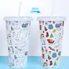 Creative Christmas Drinkware Cold Color Changing Plastic Cups Christmion Decoration Juice Cup With Lock och Straw WLL1797