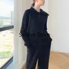 Calças de duas peças femininas 2022 Conjunto de malha de inverno Casual Cores pura cor coreana 2 Escritório Lady Outwear Sport Sweater Suits feminino